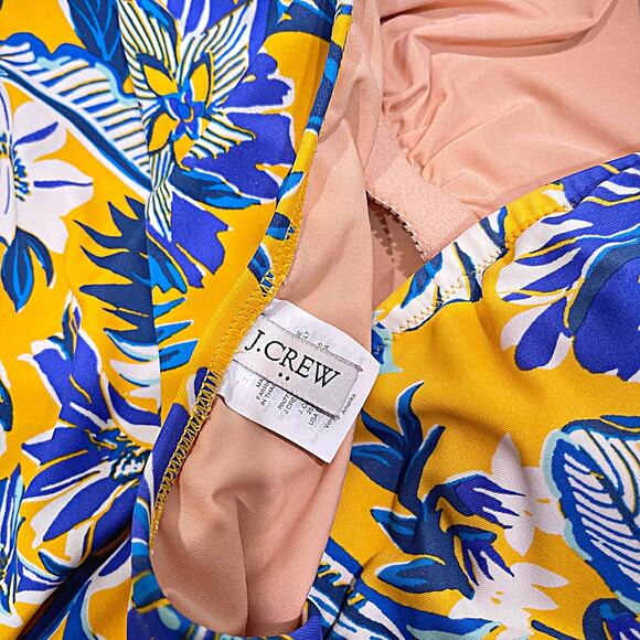 J CREW Tropical Floral Halter One Piece Swimsuit Yellow Blue Womens Large - Picture 5 of 6